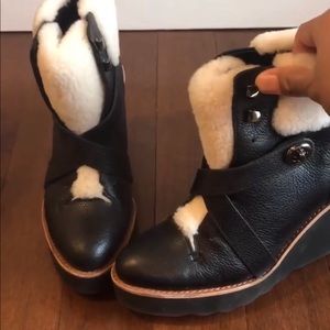 Coach Shearling/ Leather Wedge Heel Boot